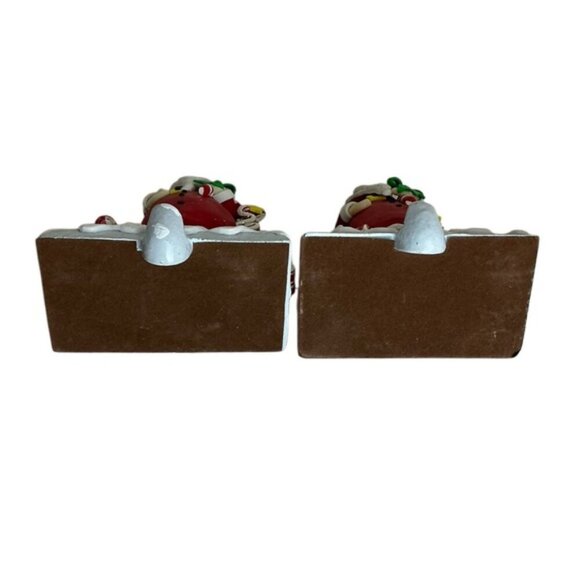 Vintage Cast Iron Stocking Holders Santa Clause Ribbon Candy Holiday Red 2 PC - Picture 5 of 15